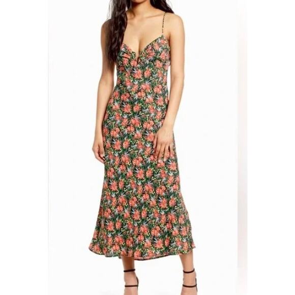 Floret Studios Floral Notched Size Small Maxi Dress In Black & Red - Picture 1 of 7